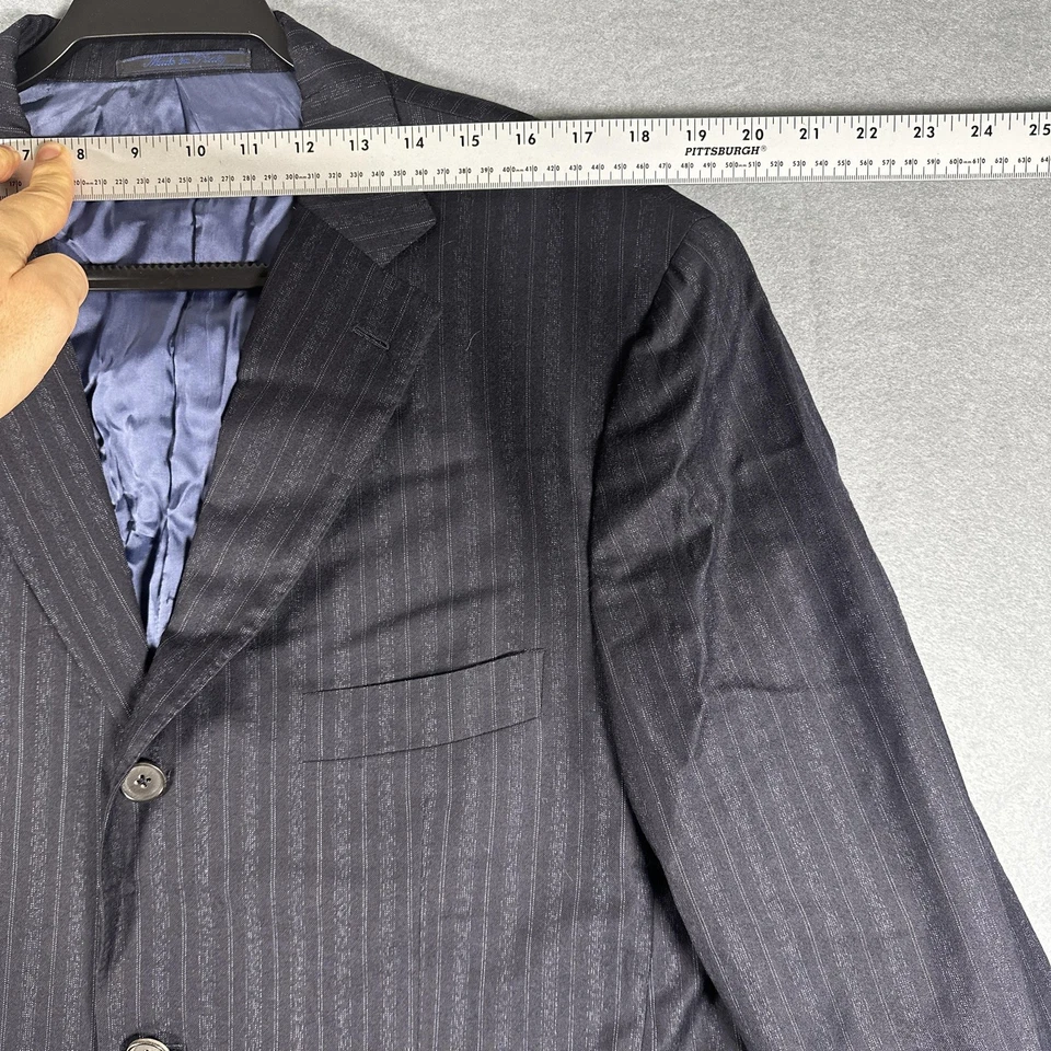 Isaia Traje A Medida Para Hombres 44R Azul Marino Rayas Lana 36x30 Italia Blazer Pantalones Conjunto Foto 3 de 4