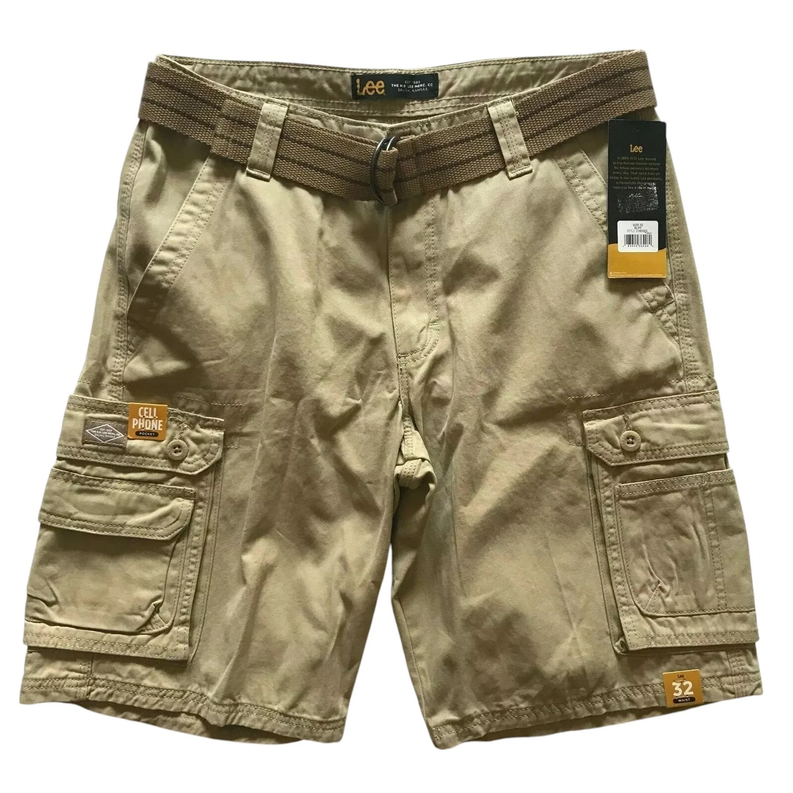 Lee Men's Relaxed Fit Wyoming Belted Utility Pockets Cargo Shorts Buff All Sizes