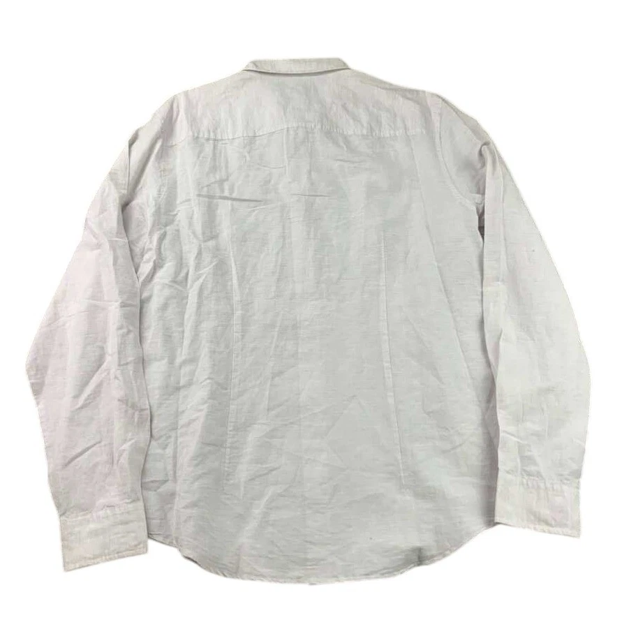Mens Store Bloomingdales Shirt Men L Linen Cotton Button Down Off White Sleeves - Image 2 of 4
