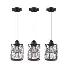 3 Pack 1 Light 5.3" Crystal Hanging Kitchen Island Pendant Light Black Finish...