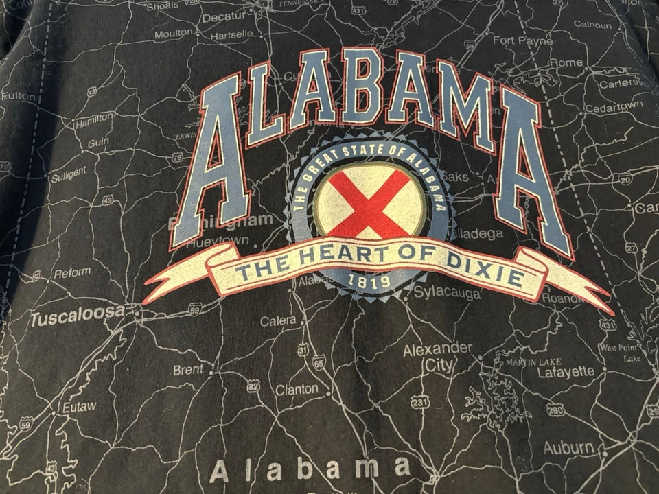 Camiseta masculina Alabama Vintage, fundo de mapa, tamanho XXL - Imagem 2 de 4