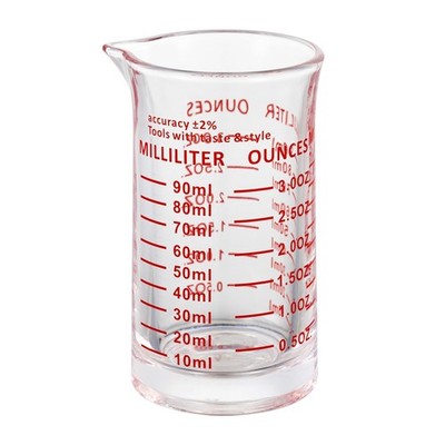 Ackers 3oz/90ml Glass Measuring Cup   Shot with Middle, Red(Single)