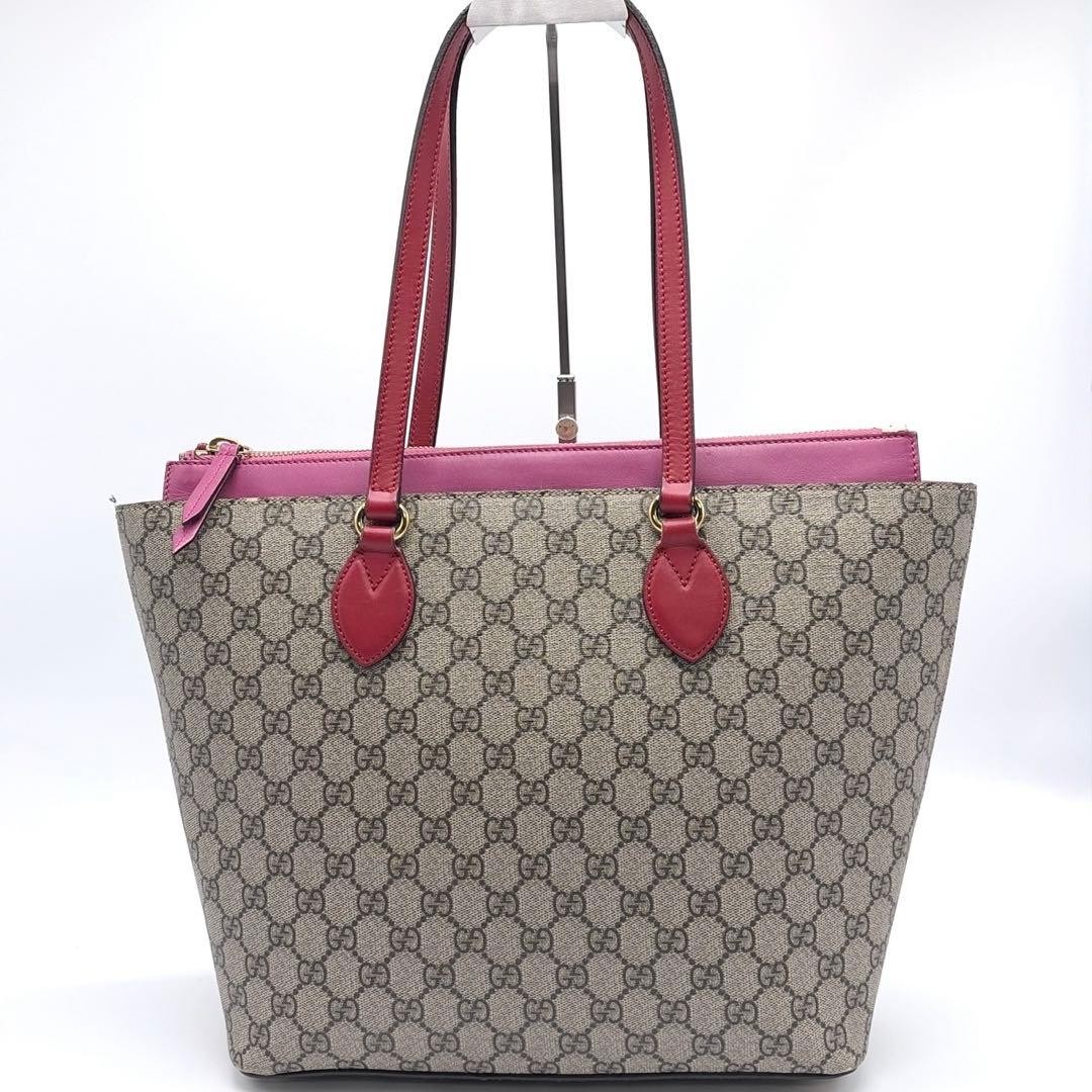 GUCCI Tote Bag GG Supreme PVC Leather Unisex Red Authentic Vintage thumbnail 2
