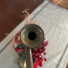 Vintage Brass Christmas French Horn with Pinecones and Ribbon Decor  — photo 5