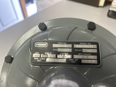 #ad EMERSON FISHER Pressure Regulator CS400IR 3 4” Orifice 20PSI SPG 12 19 IN WC $300.00