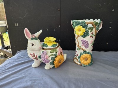 Fitz & Floyd Le Lapin Bunny Easter Jar & Matching Vase
