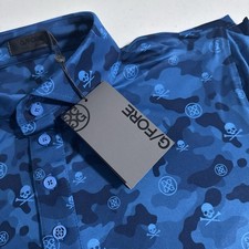 NEW G/Fore Men's Size Medium Blue Icon Camo Tech Jersey Polo M Skull Logo Print