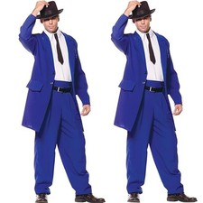 British Royal Blue Men's Zoot Suits Peak Lapel Wedding Party Prom Long Coat 2pcs
