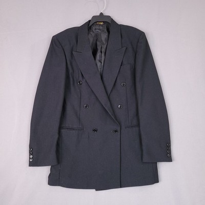 Gino Cappeli Men's Black Double Breasted Jacket 40R Polyester Rayon