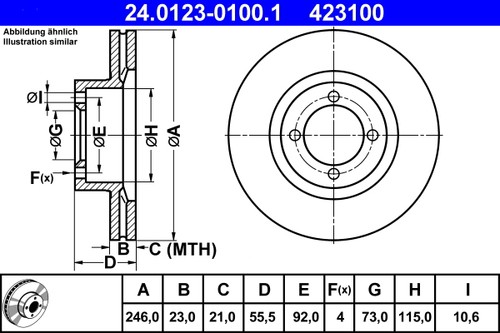 2x BRAKE DISC 24.0123-0100.1 FOR OPEL REKORDE 22 E 2.2L 20 E 2.0L 4cyl - Picture 2 of 9