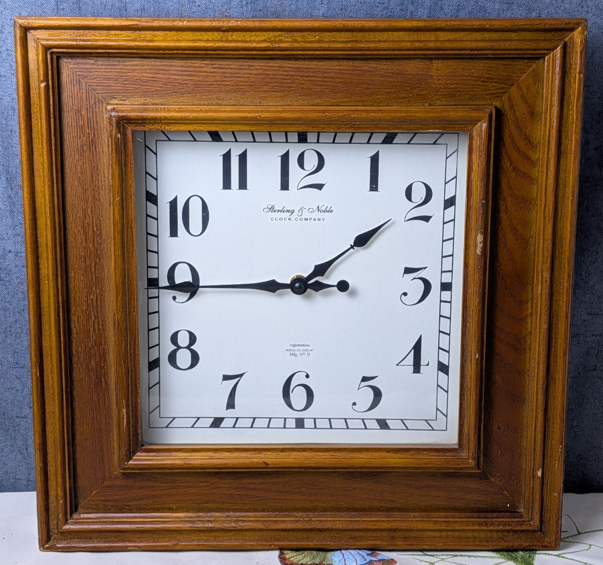 Sterling & Noble Wall Clock Large Square Wood Frame Quartz Analog Home Decor 16"