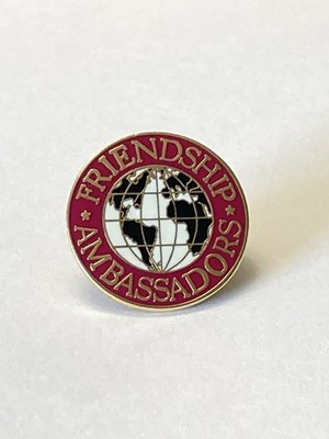 Vintage Global Friendship Ambassador Enamel Pin Planet Earth Between Letters