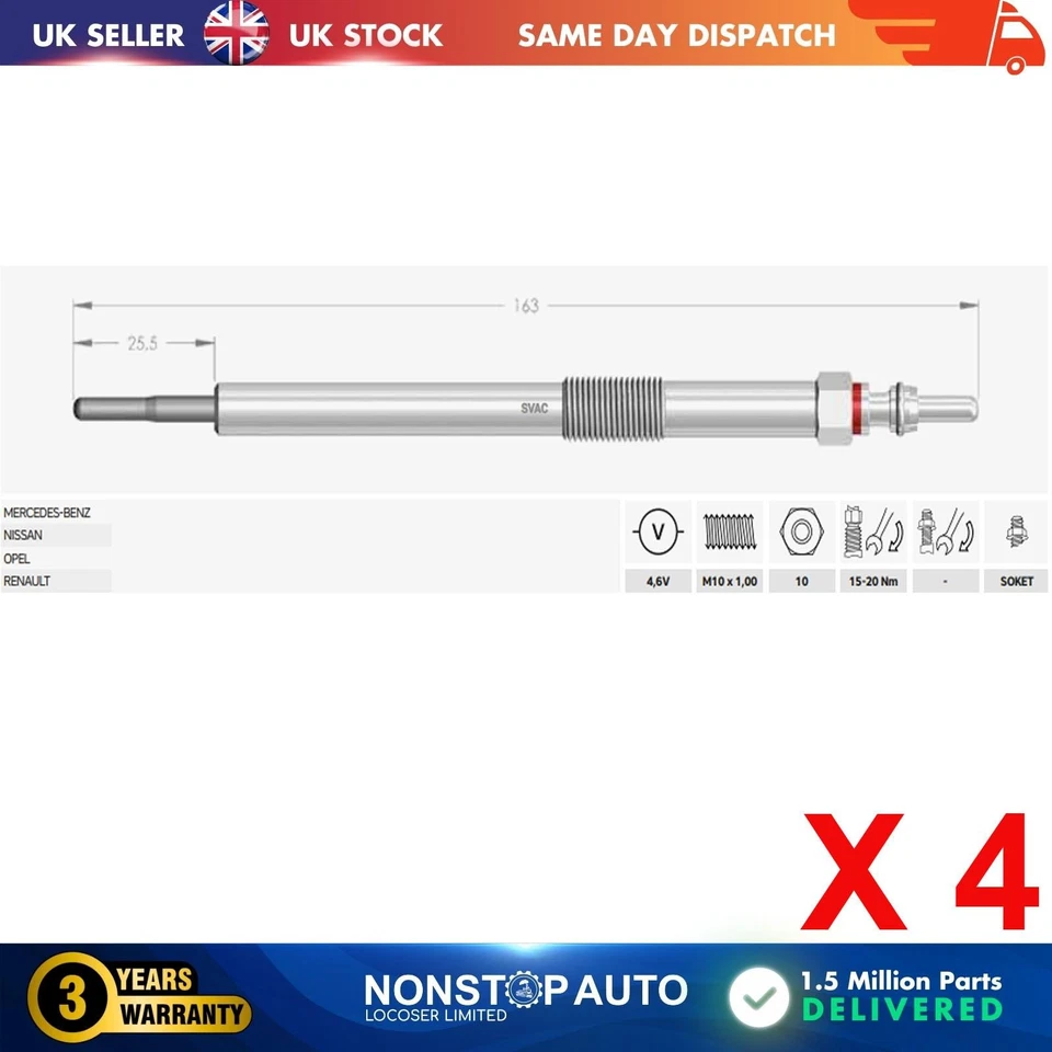 4X Glow Plugs For NISSAN Pathfinder III Qashqai X-Trail III 110651492R - Image 2 of 4