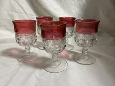 VTG Kings Crown Thumbprint Ruby Red  3 7/8" X 1 7/8 Cordial Glasses Set Of 5 2oz