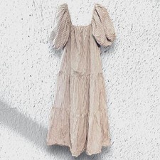 ASOS Design Cotton Tiered Striped Puff Sleeves Maxi Dress in white/Multi Size 6