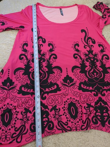 White Mark Women S Plus Size 3/4 Sleeve Yanette Tunic Top Fuchsia Sz-1X - Picture 4 of 4