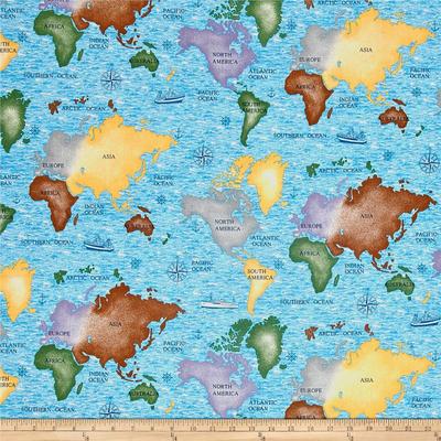 Fat Quarter Leuchtturm Wunder Maritim Weltkarte 100% Baumwolle Steppstoff