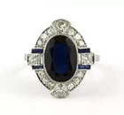 Art Deco Vintage Sapphire & Lab-Created Diamond Wedding 14K White Gold FN Ring