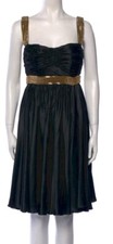 🆓US🛃  Dolce&Gabbana embroidered with gold metal chains Black silk Dress IT 42