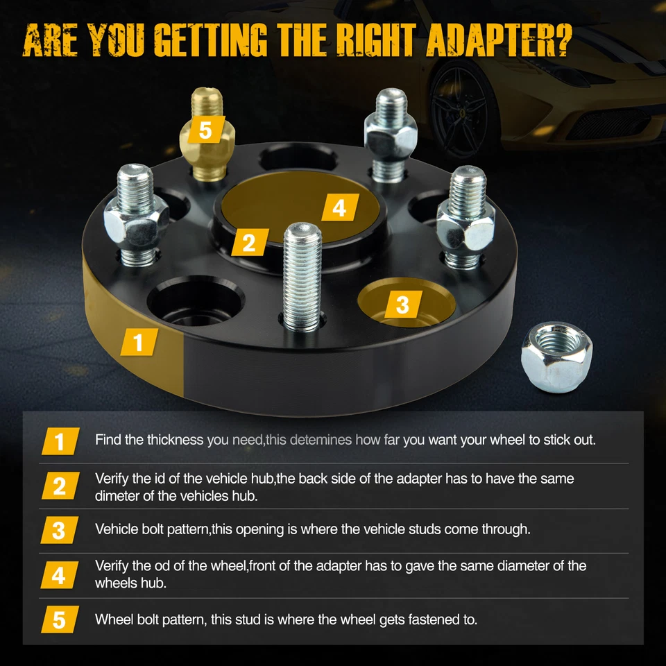 4Pcs 1" 5x4.5" to 5x114.3mm Wheel Spacers M12x1.5 60.1mm for Toyota RAV4 Lexus - Image 4 of 4