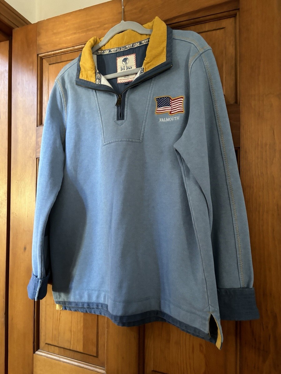 Fat Face Falmouth USA Navy Washed Zip Jacket w/Pockets Reinforced Elbows  Med