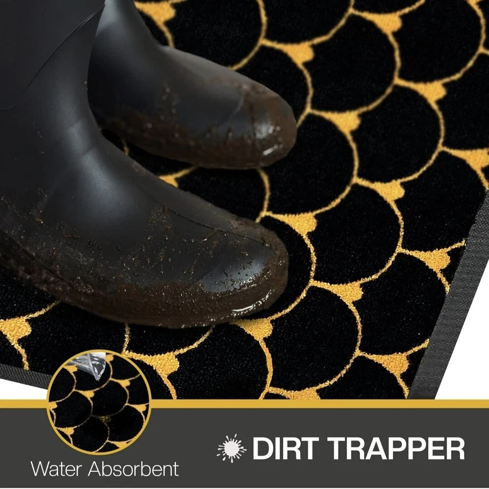Homatz Doormat Indoor Outdoor Heavy Duty Rubber Floor Mat, Black & Gold - Image 4 of 4