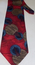 John Weitz Silk Necktie 59  Long X 4  Wide In Black Red Blues Abstract Revival
