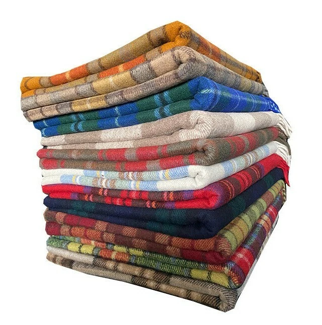 Original Scottish Wool Large Blanket Rug Tweed Tartan Blanket Check Travel Throw