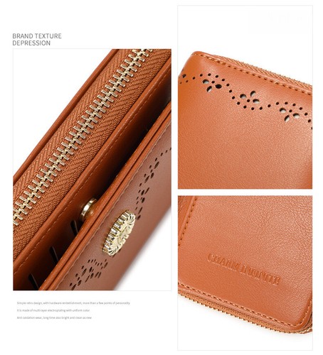 Ladies RFID Blocking Zipper Leather Medium&Long Flower Wallet Cash Card Holder - Picture 5 of 29