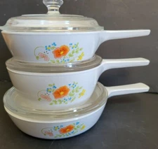 Corning Wild flower 6 Pc Menuette Set P-81-B, P-82-B & P-83-B Pyrex Lids 