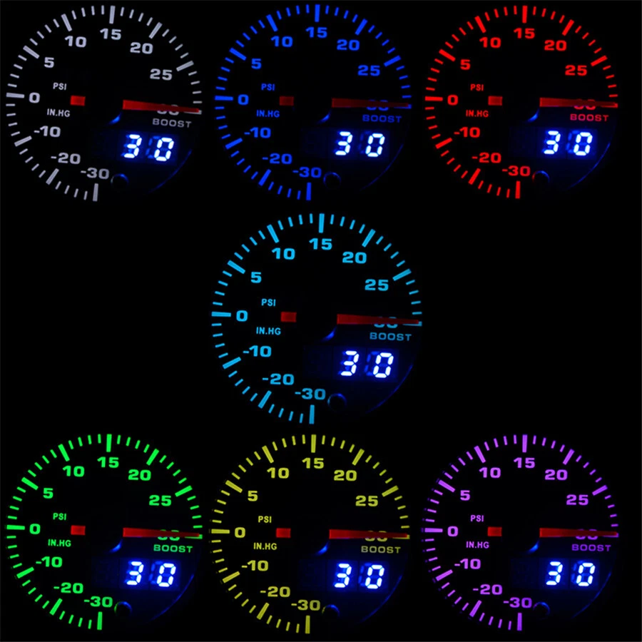 Medidor PSI Digital Doble Pantalla LED Coche Turbo Boost Gauge 2" 7 Colores Foto 3 de 4