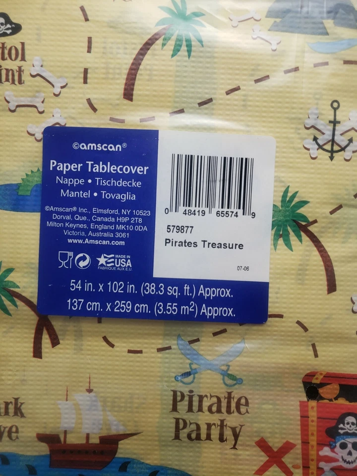 Mantel Piratas Tesoro Papel Pirata Fiesta de Cumpleaños 54 x 102 Nuevo Foto 2 de 4