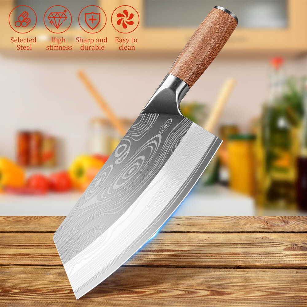 7 In Handmade Traditional Chinese Forged Chef Kitchen Meat Cleaver