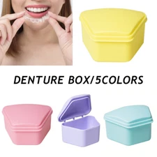 Denture Bath Appliance False Teeth Box Storage Case Rinsing Basket Health Care