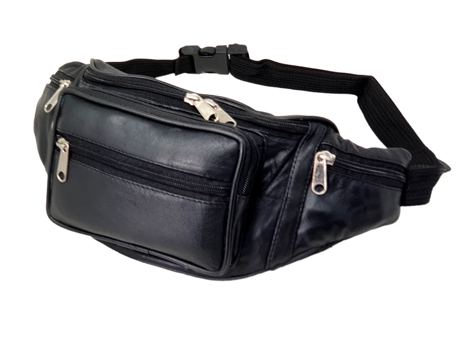 Genuine Soft Black Leather Quality Waist bag Bum Bag Travel pouch pack #1006 - Image 4 of 4