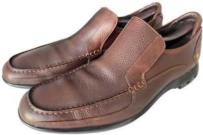 COLE HAAN Brown Pebbled Leather Slip On 11 1/2 Lugged Rubber Sole Shoes Men main image 4