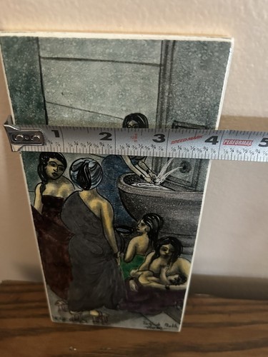 Two Art Handpainted Female Turkish Bath Haram Tiles Elegance 9x4” Large - Picture 14 of 18