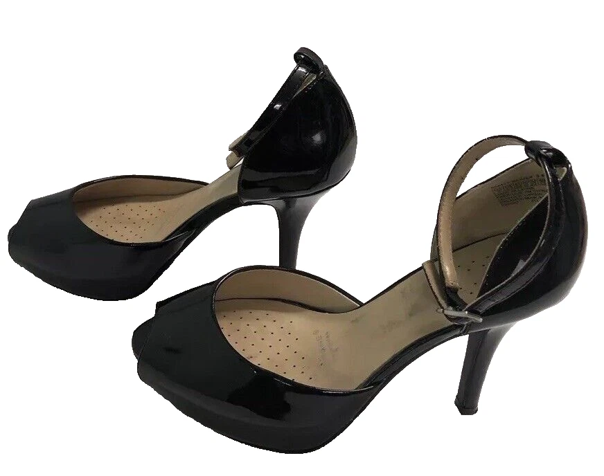 Sandalias de charol negras de moda de tacón alto para mujer talla 6 punta abierta Foto 2 de 4