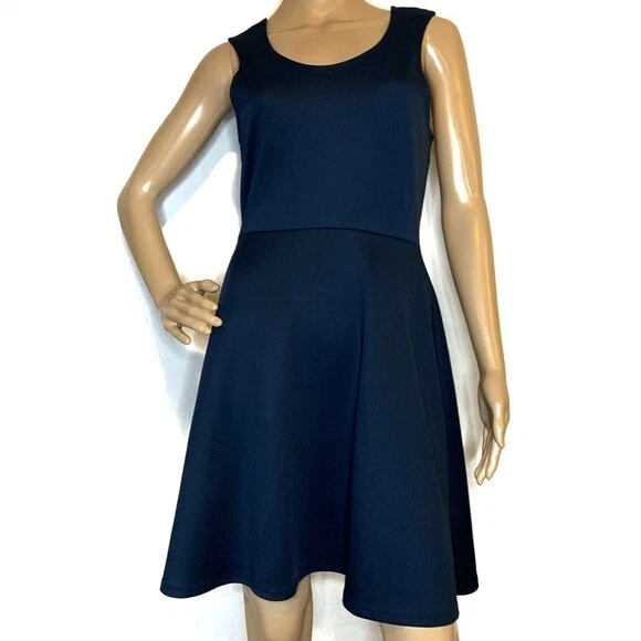 Rue 21 Navy Blue Fit and Flare Scuba Skater Dress Women Size