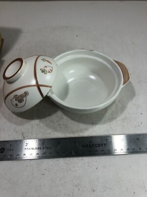 Donabe Ceramic Rice Veg Soup Pot & Bowl Earthenware Clay 5 ''R fish & vegetables