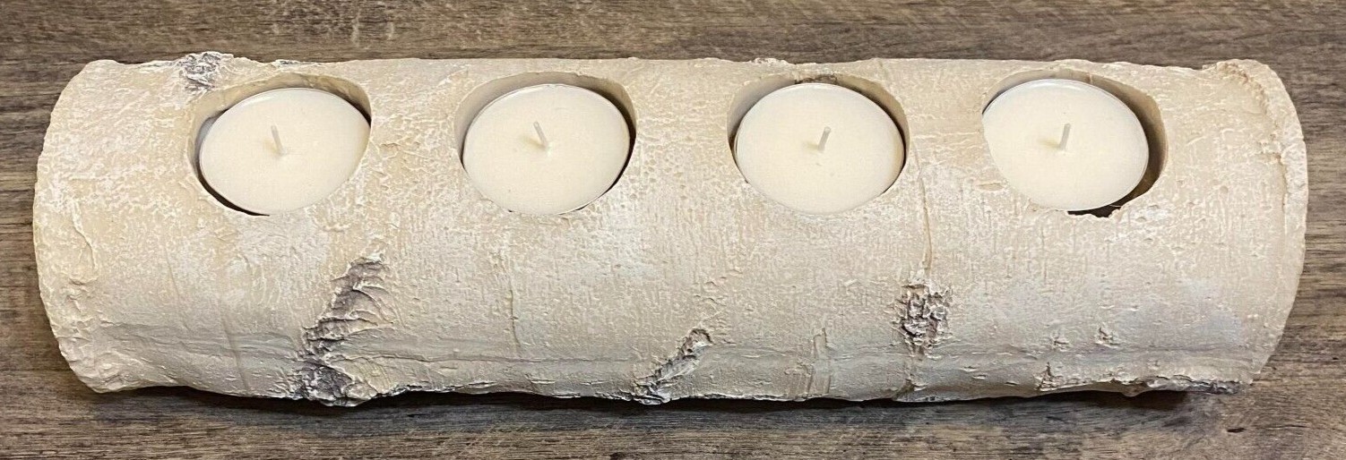 Faux Birch Log 4 Candle Holder -SAFE / Resin with 8 Extra large 12 Hour T-Lights