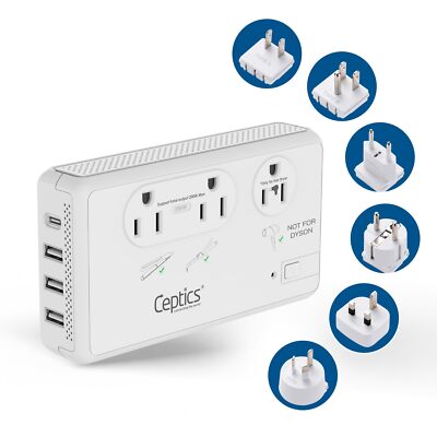 Ceptics 2000W Travel Voltage Converter for Hair Dryer & 200W Convert 220V to ...