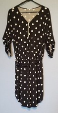 LOVE J Women's Black WhitePolka Dot Zipper Vneck Front TieString  Dress Size 1X