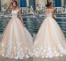 Elegant Ball Gown Wedding Dresses Sheer Neck Sleeveless Appliques Bridal Gowns