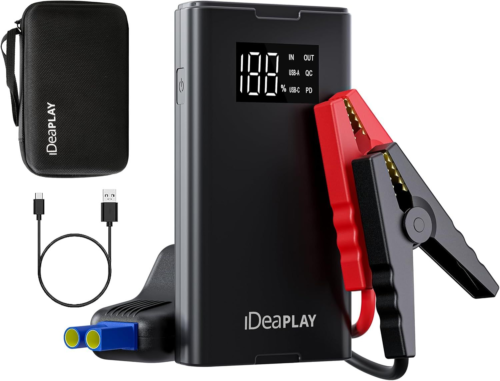 IDEAPLAY Jump Starter, 1500A Car Battery Starter Portable for Up Black