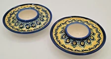Boleslawiec MARKED SET OF 2 MINT Polish Pottery Egg Cups Saucers Unikat Yellow