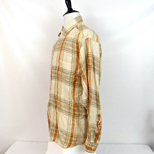 Geoffrey Beene Mens Size L Linen Shirt Long Sleeve Button Down Up Plaid 4GBNWEU - Picture 3 of 5
