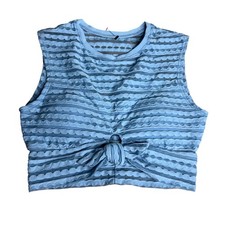 Robin Piccone Tank Bikini Top Sz XS Blue Scalloped Mesh Tie Front Crop Swim NEW