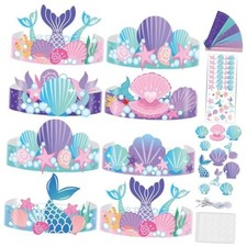 24 Pcs Mermaid Birthday Party Crowns Under the Sea Ocean DIY Craft Kits