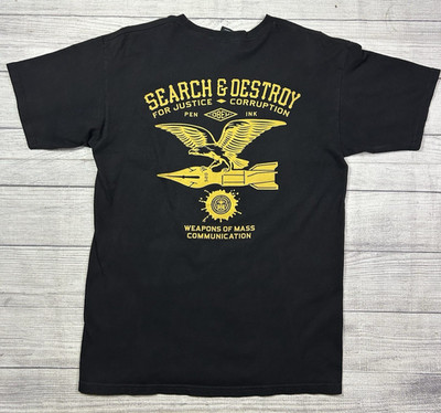 Obey Search & Destroy Graphic T Shirt Mens Medium Black Eagle Back Print